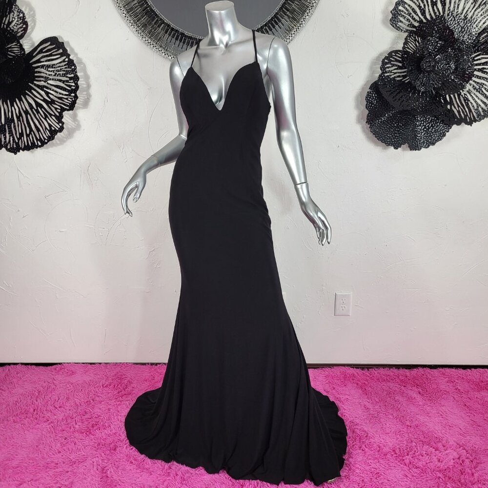 NWT~$298~FAVIANA~SZ 10~BLACK STRETCH JERSEY RUCHED PROM EVENING GOWN DRESS